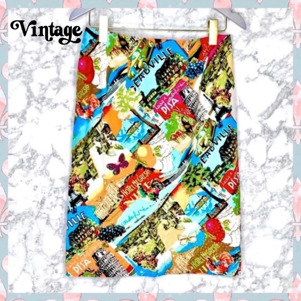 Sharon Young Vintage Colorful Scenic Print Pencil Skirt Women’s 6 - Picture 6 of 6